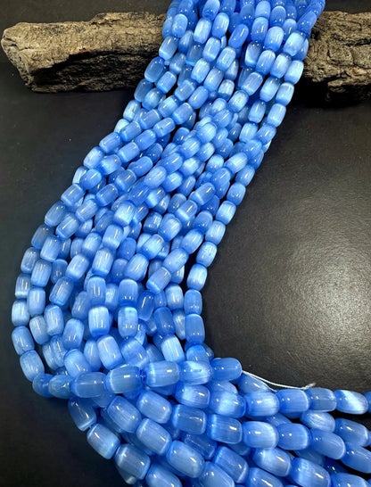 Beautiful Natural Ocean Blue Selenite Tube Shape 12x8mm Gemstone Bead. Stunning Blue Color, Great Quality 15.5"