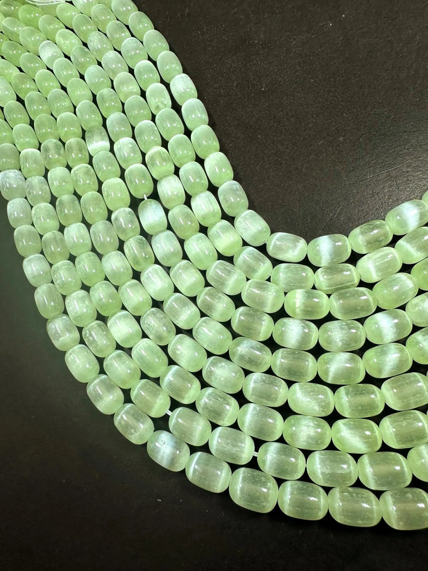 Beautiful Light Green Blue Selenite Tube Shape 12x8mm Gemstone Bead. Stunning Light Green Color, Great Quality 15.5"