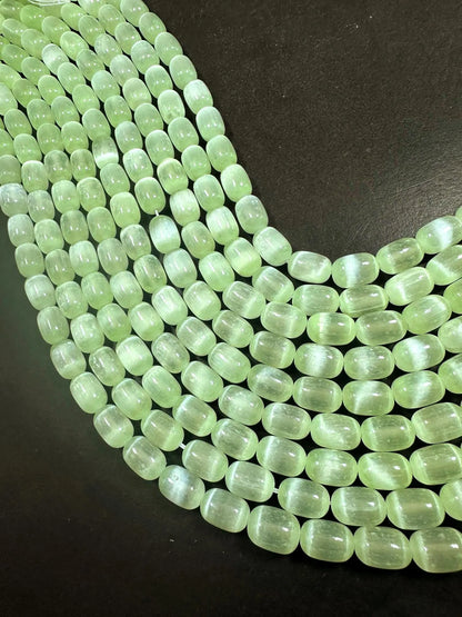 Beautiful Light Green Blue Selenite Tube Shape 12x8mm Gemstone Bead. Stunning Light Green Color, Great Quality 15.5"