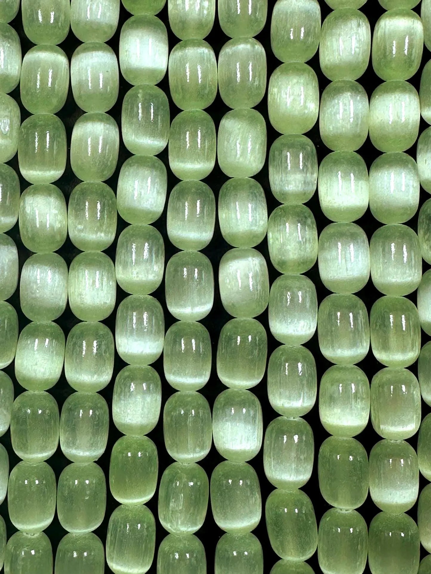 Beautiful Light Green Blue Selenite Tube Shape 12x8mm Gemstone Bead. Stunning Light Green Color, Great Quality 15.5"