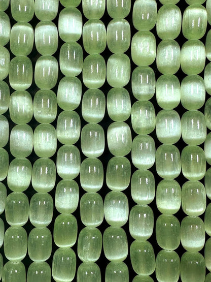 Beautiful Light Green Blue Selenite Tube Shape 12x8mm Gemstone Bead. Stunning Light Green Color, Great Quality 15.5"