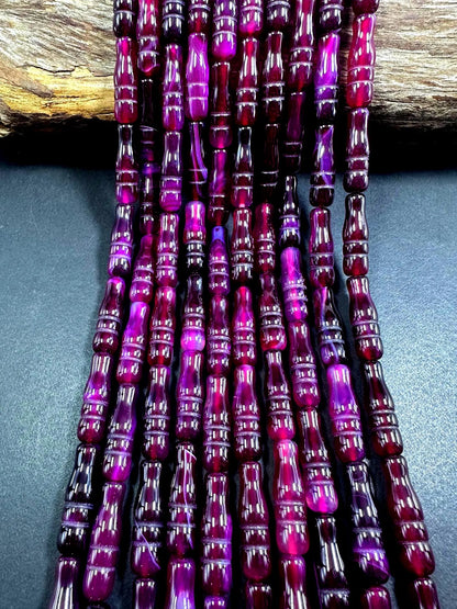 Beautiful Handcrafted Natural Purple Ruby Barrel Shape Agate Gemstone Bead. 26x8mm, Gorgeous Dark Red Purple Color, Great Quality 15.5"