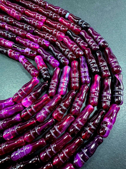 Beautiful Handcrafted Natural Purple Ruby Barrel Shape Agate Gemstone Bead. 26x8mm, Gorgeous Dark Red Purple Color, Great Quality 15.5"