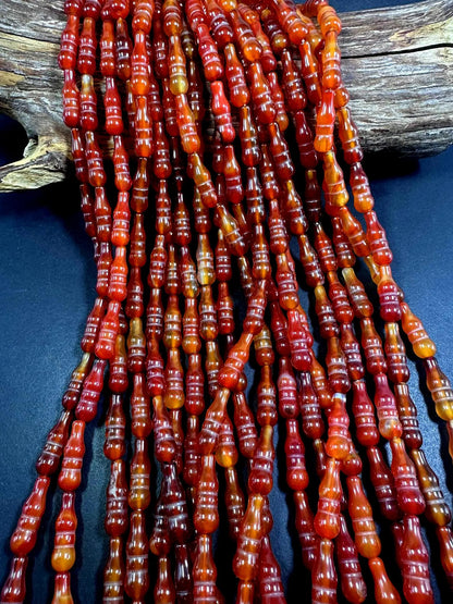 Beautiful Handcrafted Natural Carnelian Barrel Shape Gemstone Bead. 25x8mm, Natural Orange Color, Great Quality 15.5"
