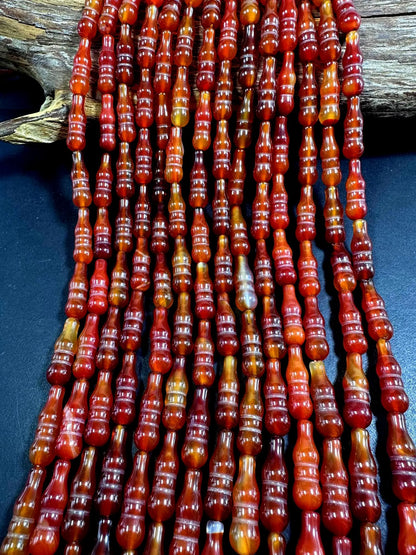 Beautiful Handcrafted Natural Carnelian Barrel Shape Gemstone Bead. 25x8mm, Natural Orange Color, Great Quality 15.5"