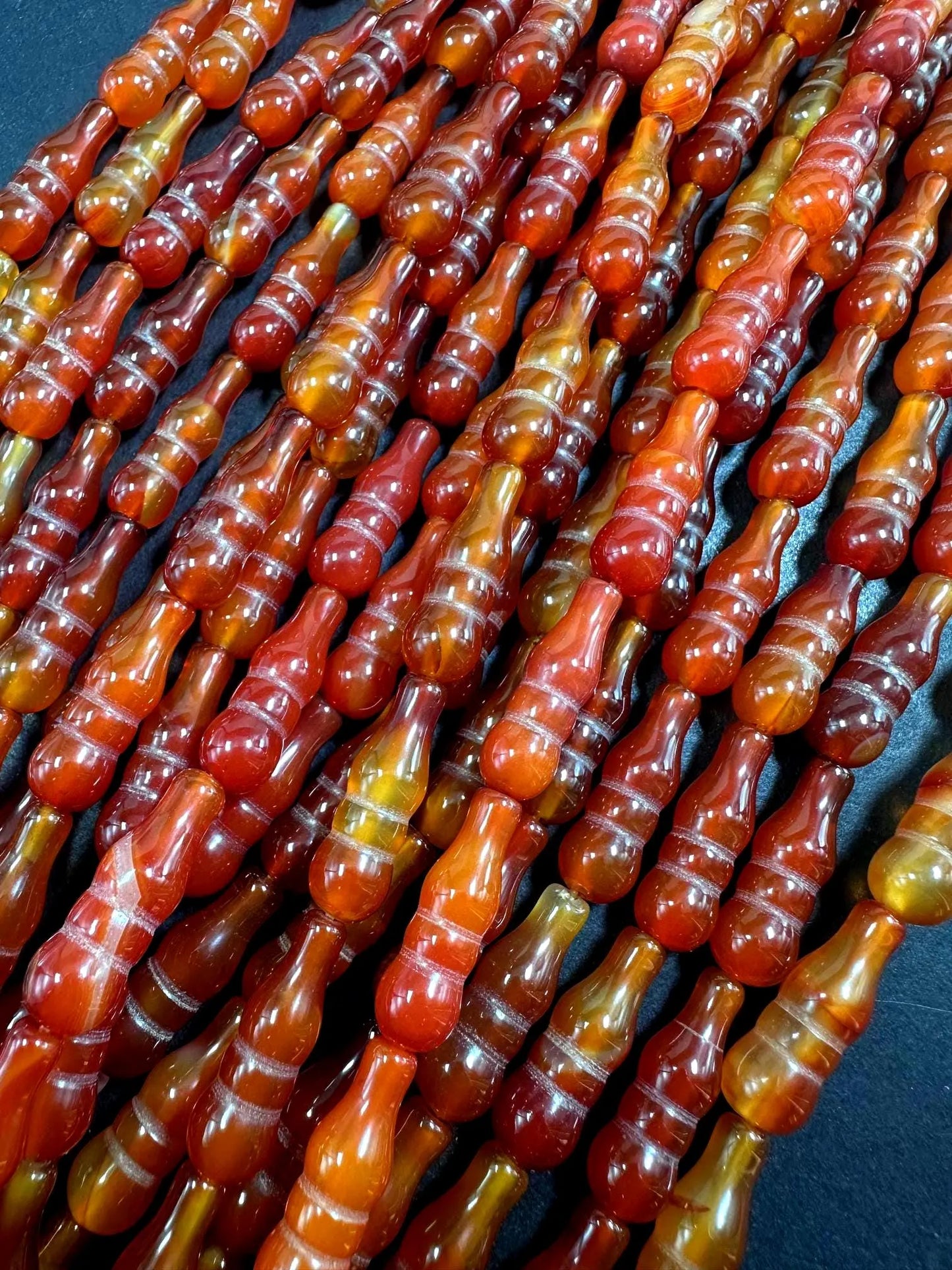 Beautiful Handcrafted Natural Carnelian Barrel Shape Gemstone Bead. 25x8mm, Natural Orange Color, Great Quality 15.5"