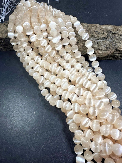 Natural Cream Ivory Selenite Round Shape Bead. 6mm 8mm 10mm, Gorgeous Ivory Shade Great Quality 15.5"
