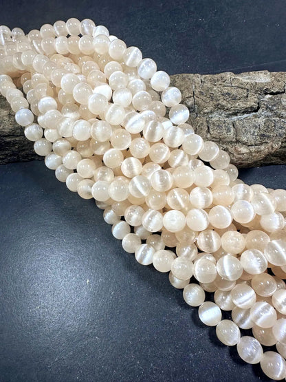 Natural Cream Ivory Selenite Round Shape Bead. 6mm 8mm 10mm, Gorgeous Ivory Shade Great Quality 15.5"