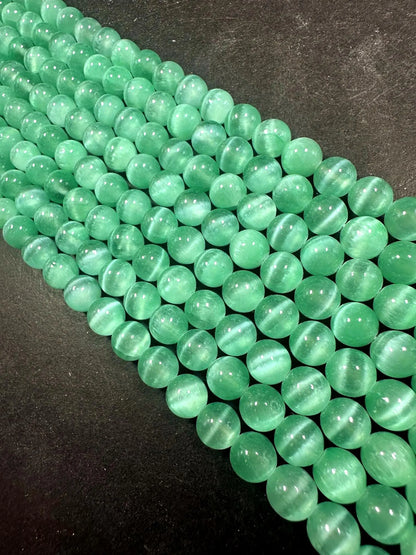 Natural Mint Green Selenite Round Shape Bead. 6mm 8mm, Gorgeous Green Color Great Quality 15.5"