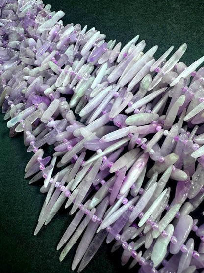 Graduated 100% AAA Natural Lavender Stick Shape Kunzite Gemstone Beads. 10x2mm-31x6mm, Light Purple Color, Great Quality 15.5"