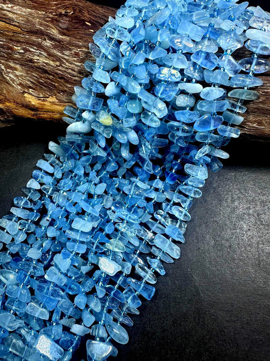 Beautiful 100% AAA Natural Aquamarine Stick Shape Gemstone Beads. 12x4mm-17x7mm, Light Blue Color, Excellent Quality 15.5"