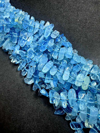 Beautiful 100% AAA Natural Aquamarine Stick Shape Gemstone Beads. 12x4mm-17x7mm, Light Blue Color, Excellent Quality 15.5"