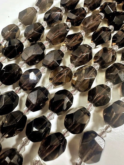 Handcut 100% AAA Natural Smoky Diamond Shape Gemstone Beads. Stunning Brown Color, 13x9mm, Excellent Quality 15.5"