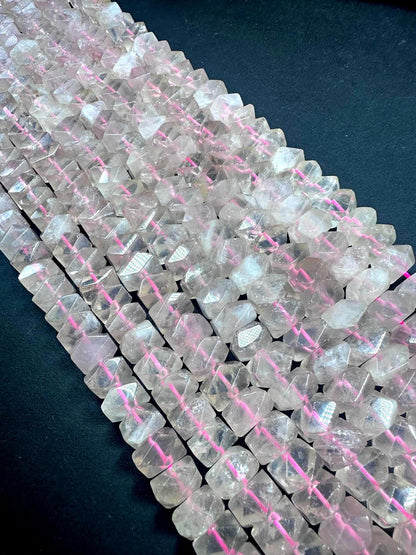 Beautiful Handcut 100% AAA Natural Rose Quartz Rondelle Shape Gemstone Beads. Natural Light Pink Color 11x7mm, Excellent Quality 15.5"