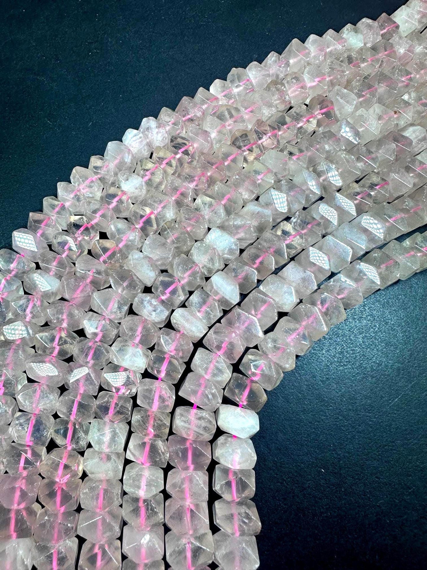 Beautiful Handcut 100% AAA Natural Rose Quartz Rondelle Shape Gemstone Beads. Natural Light Pink Color 11x7mm, Excellent Quality 15.5"