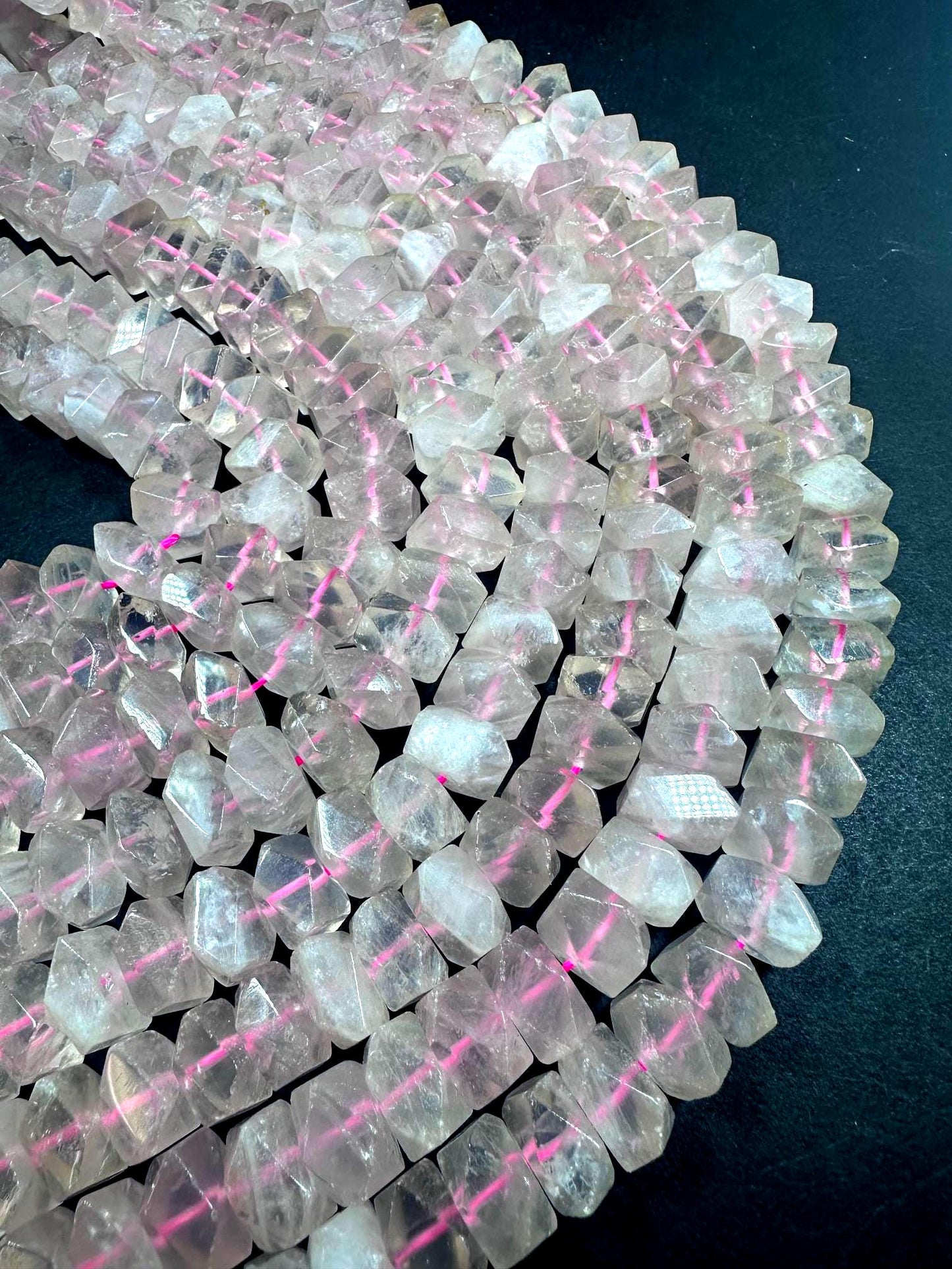 Beautiful Handcut 100% AAA Natural Rose Quartz Rondelle Shape Gemstone Beads. Natural Light Pink Color 11x7mm, Excellent Quality 15.5"