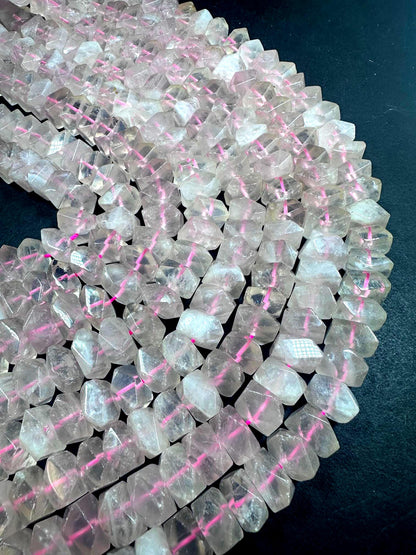 Beautiful Handcut 100% AAA Natural Rose Quartz Rondelle Shape Gemstone Beads. Natural Light Pink Color 11x7mm, Excellent Quality 15.5"