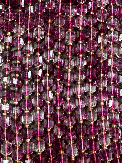Beautiful Clear Hot Pink Cube Shape Quartz Crystal Bead, 8x8mm Hot Pink Color Great Quality 15.5"