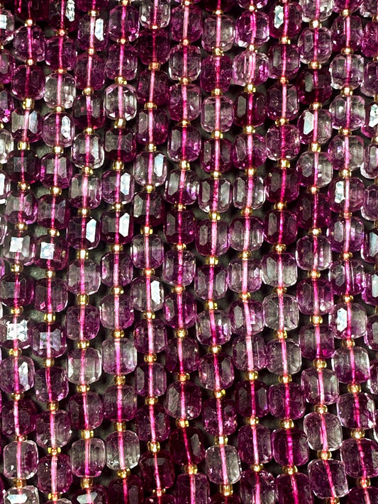 Beautiful Clear Hot Pink Cube Shape Quartz Crystal Bead, 8x8mm Hot Pink Color Great Quality 15.5"