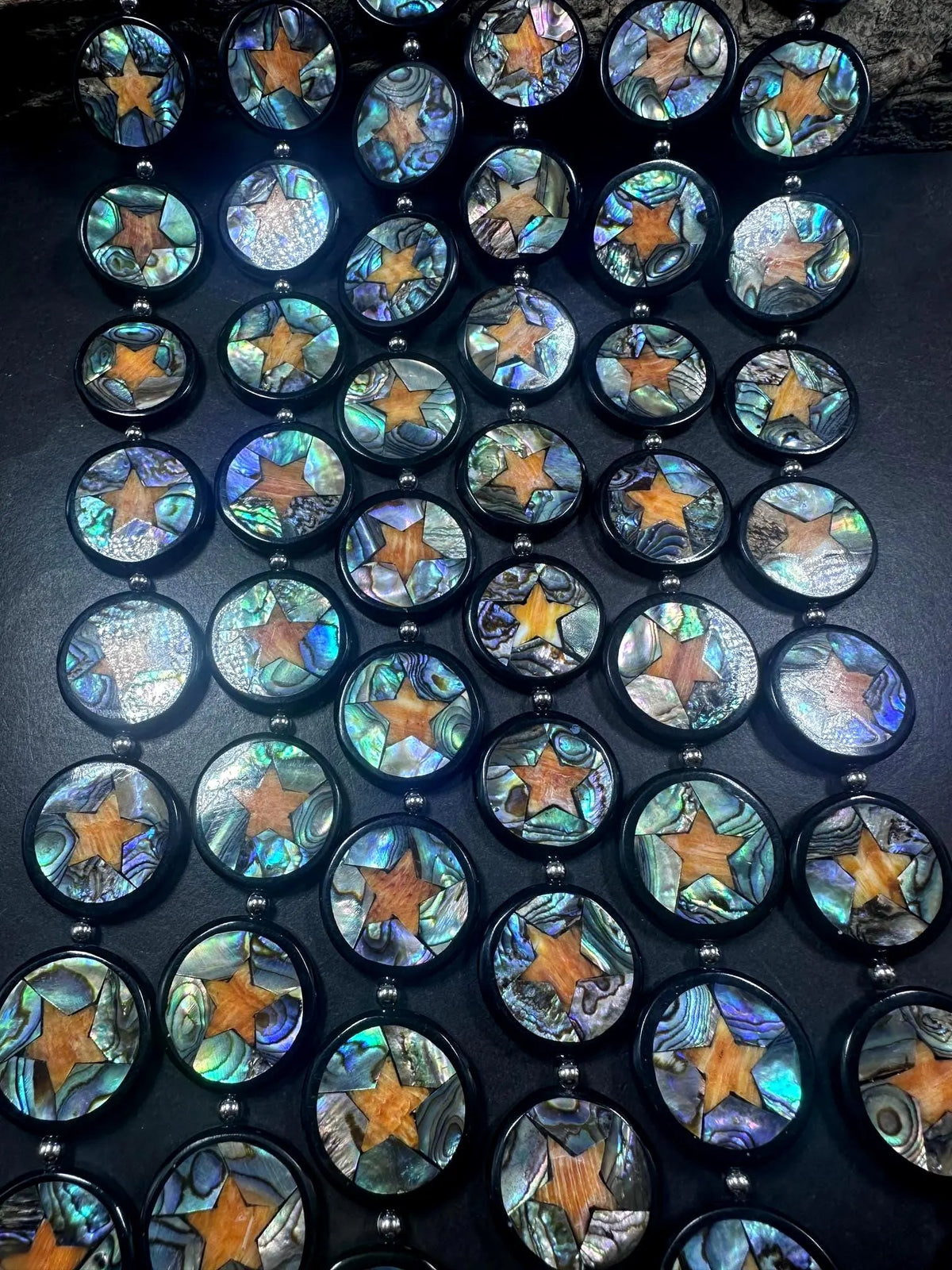 Shell Star Coin Shell Natural Abalone Shell Coin Shape Beads with Orange Star 26mm, Unique a ...