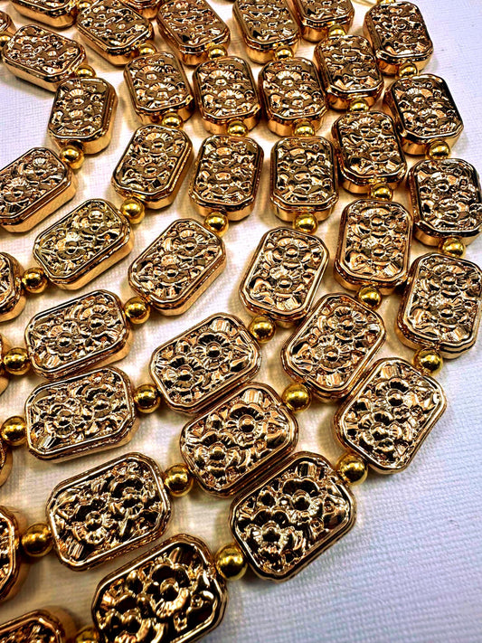 Beautiful Gold Plated Rectangle Beads 18x13mm, Great Quality Half Strand 7.5"