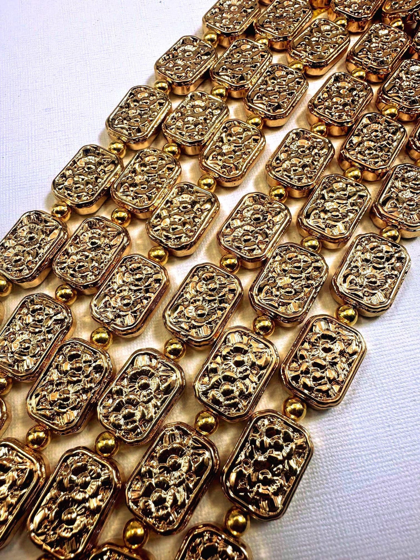 Beautiful Gold Plated Rectangle Beads 18x13mm, Great Quality Half Strand 7.5"