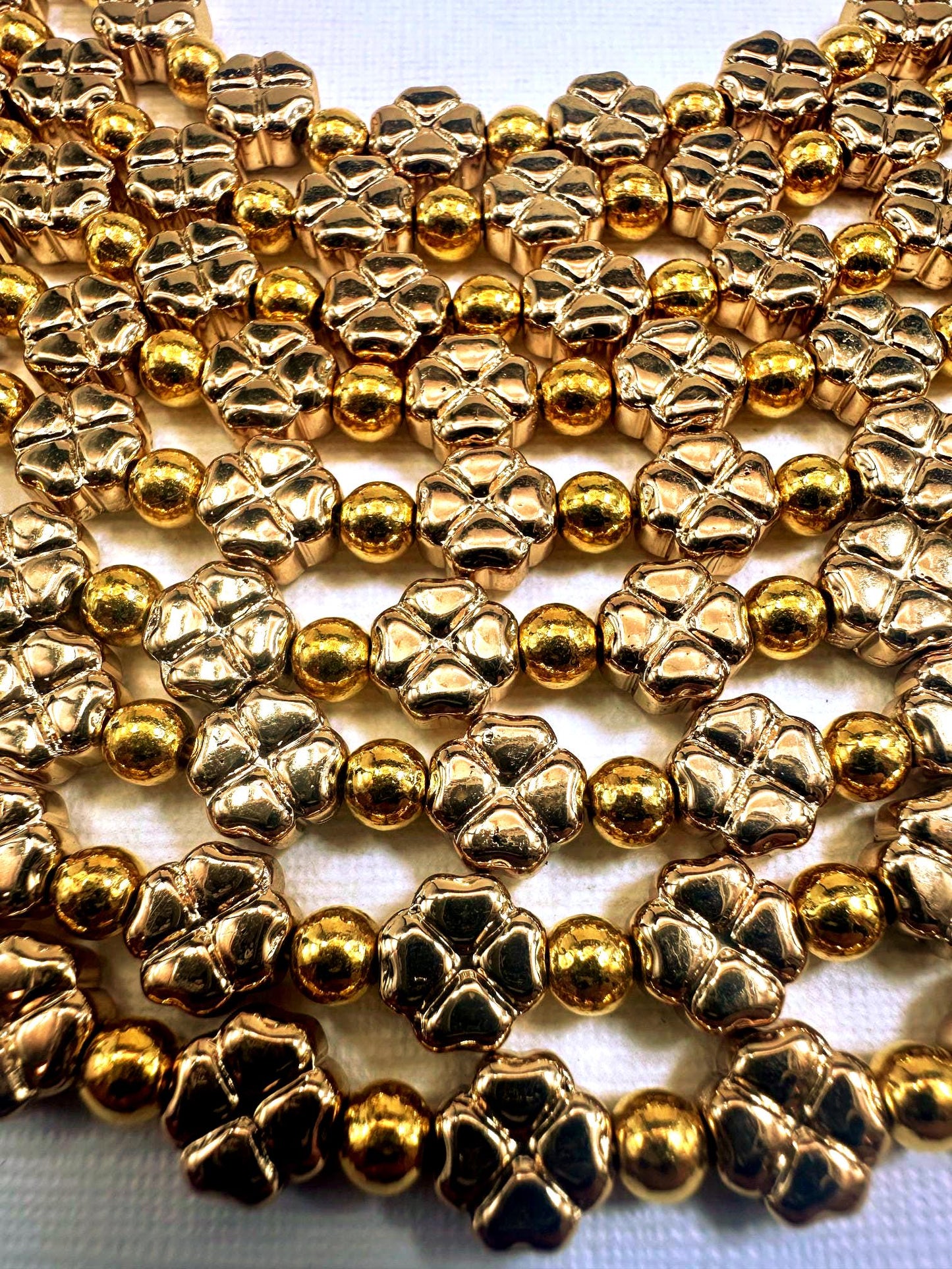 Beautiful Gold Plated Clover Shape Beads 8x8mm, Great Quality Half Strand 7.5"
