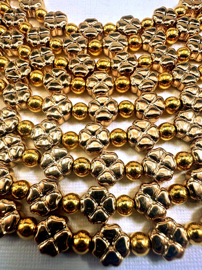 Beautiful Gold Plated Clover Shape Beads 8x8mm, Great Quality Half Strand 7.5"