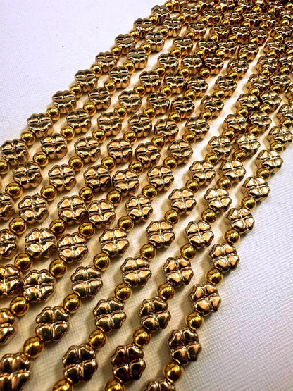Beautiful Gold Plated Clover Shape Beads 8x8mm, Great Quality Half Strand 7.5"