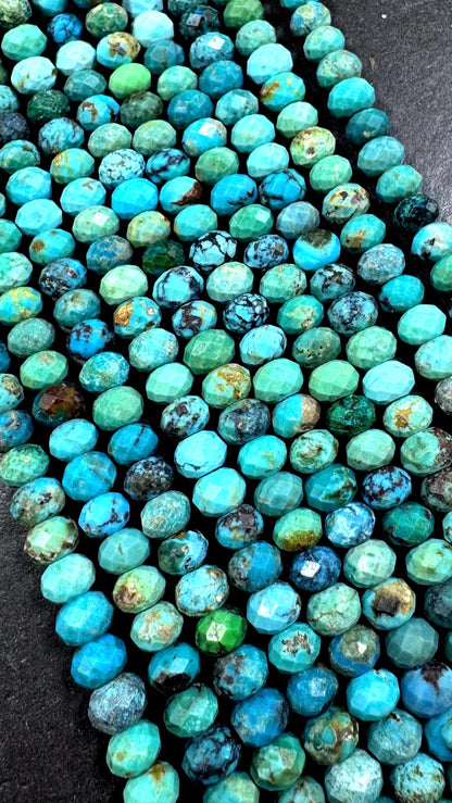 Natural turquoise gemstone bead. Faceted Rondelle shape . Gorgeous Natural blue turquoise. Not treated ! Excellent quality. Full strand 15.5