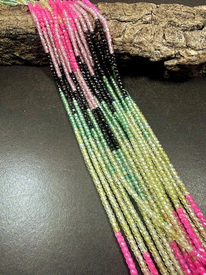 Multicolor Cubic Zirconia Faceted Rondelle Shape, Gorgeous Mint, Light Green, Black, Pink High Quality 15.5"