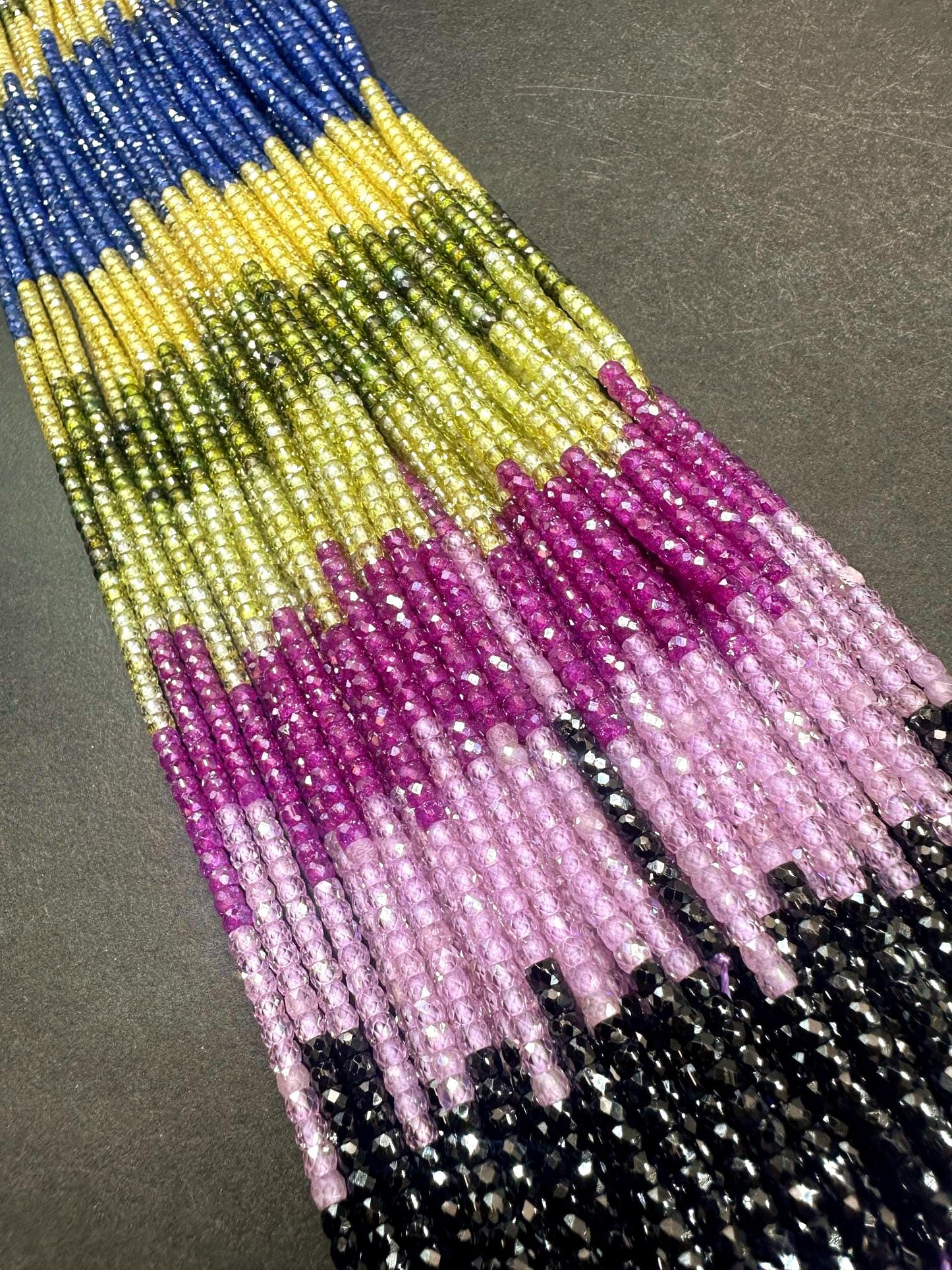 Multicolor Cubic Zirconia Faceted Rondelle Shape, Gorgeous Black, Pink, Hot Pink, Green High Quality 15.5"