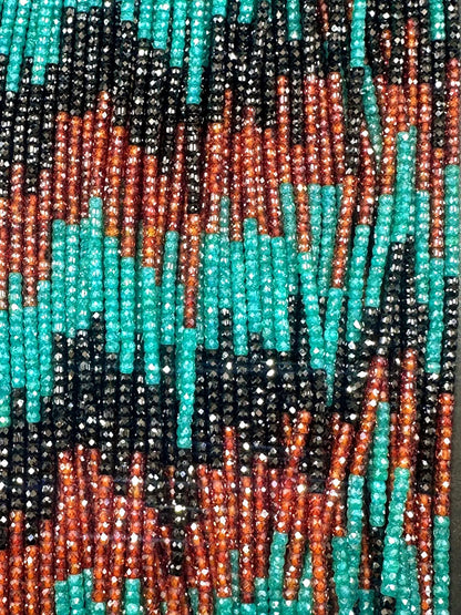 Multicolor Cubic Zirconia Faceted Rondelle Shape, Gorgeous Orange, Turquoise, Black High Quality 15.5"
