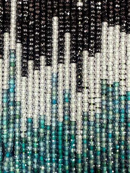 Multicolor Cubic Zirconia Faceted Rondelle Shape, Gorgeous White, Shades of Blue, Black High Quality 15.5"