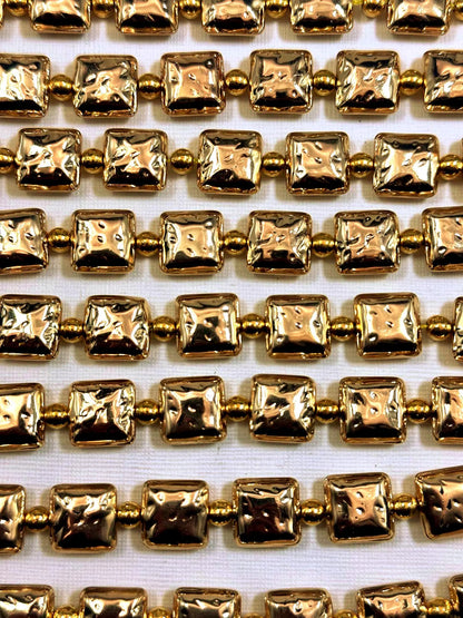 Beautiful Gold Plated Square Beads 12x12mm, Great Quality Half Strand 7.5"