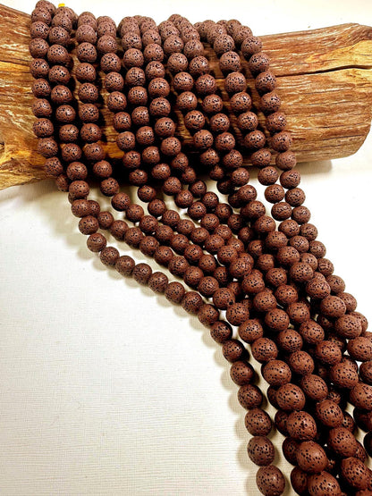 AAA Natural Brown Round Shaped Lava Rock Stone Bead. 6mm, 8mm, 10mm, Natural Brown Color Great Quality Full strand 15.5”