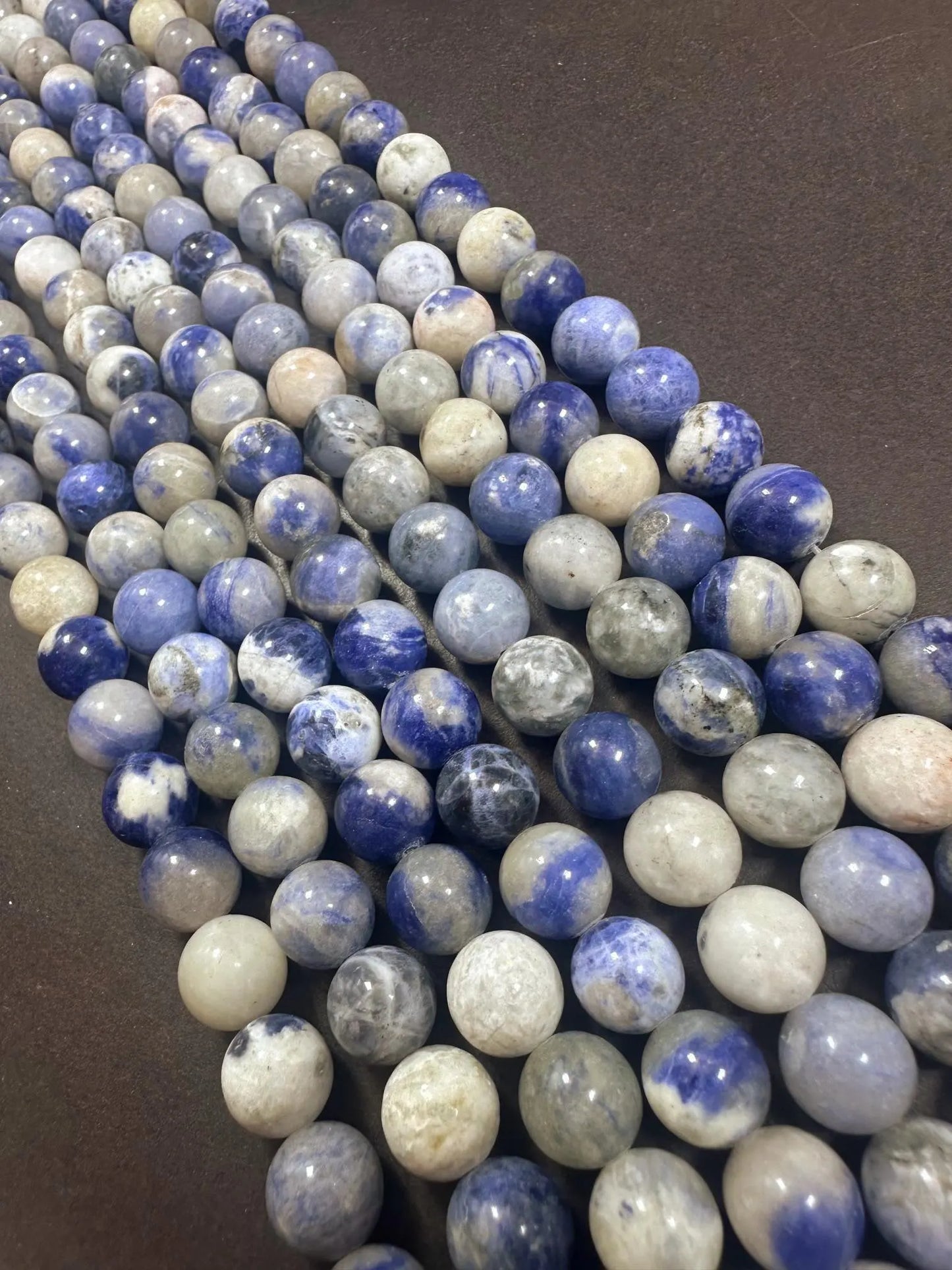AAA Natural Blue White Sodalite Round Shape Bead, Beautiful Blue White Multicolor Pattern Great Quality 15.5"