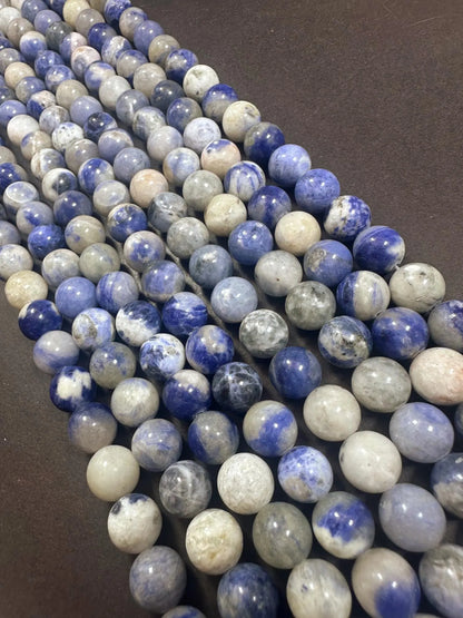 AAA Natural Blue White Sodalite Round Shape Bead, Beautiful Blue White Multicolor Pattern Great Quality 15.5"