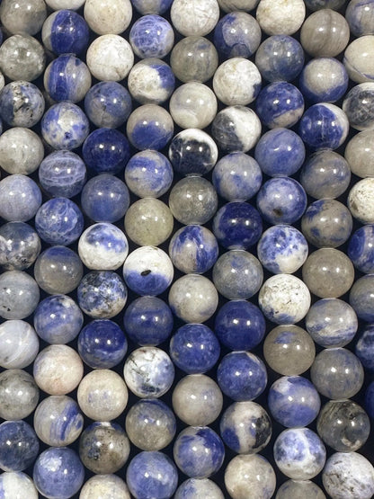 AAA Natural Blue White Sodalite Round Shape Bead, Beautiful Blue White Multicolor Pattern Great Quality 15.5"