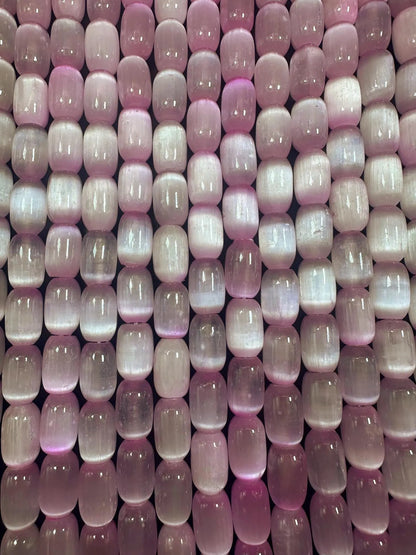 Beautiful Light Pink Selenite Tube Shape 12x8mm Gemstone Bead. Stunning Light Pink Color, Great Quality 15.5"