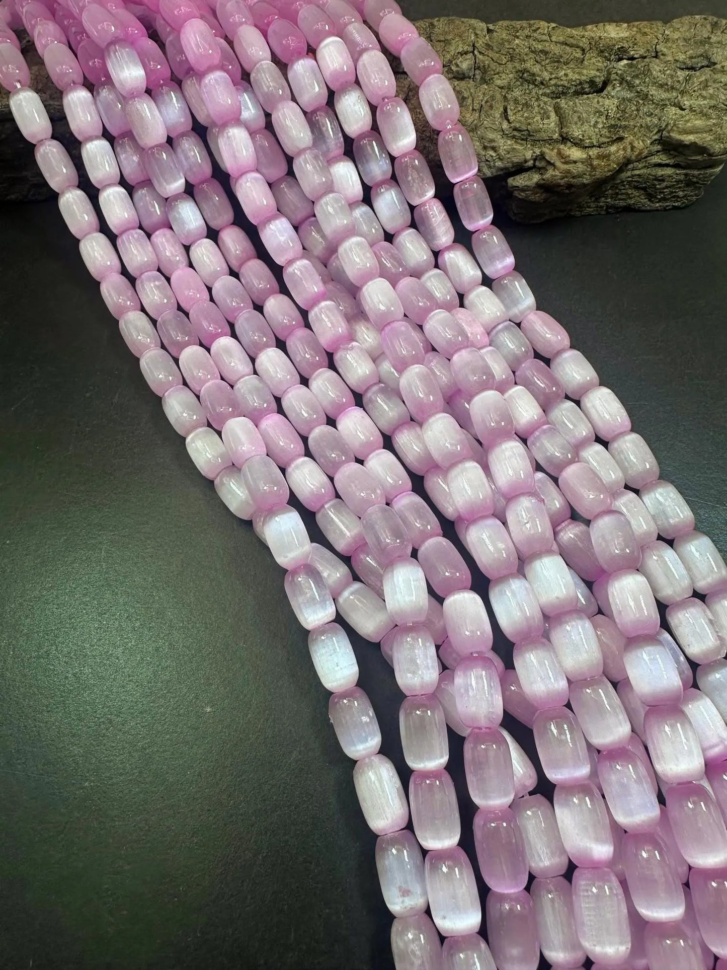 Beautiful Light Pink Selenite Tube Shape 12x8mm Gemstone Bead. Stunning Light Pink Color, Great Quality 15.5"