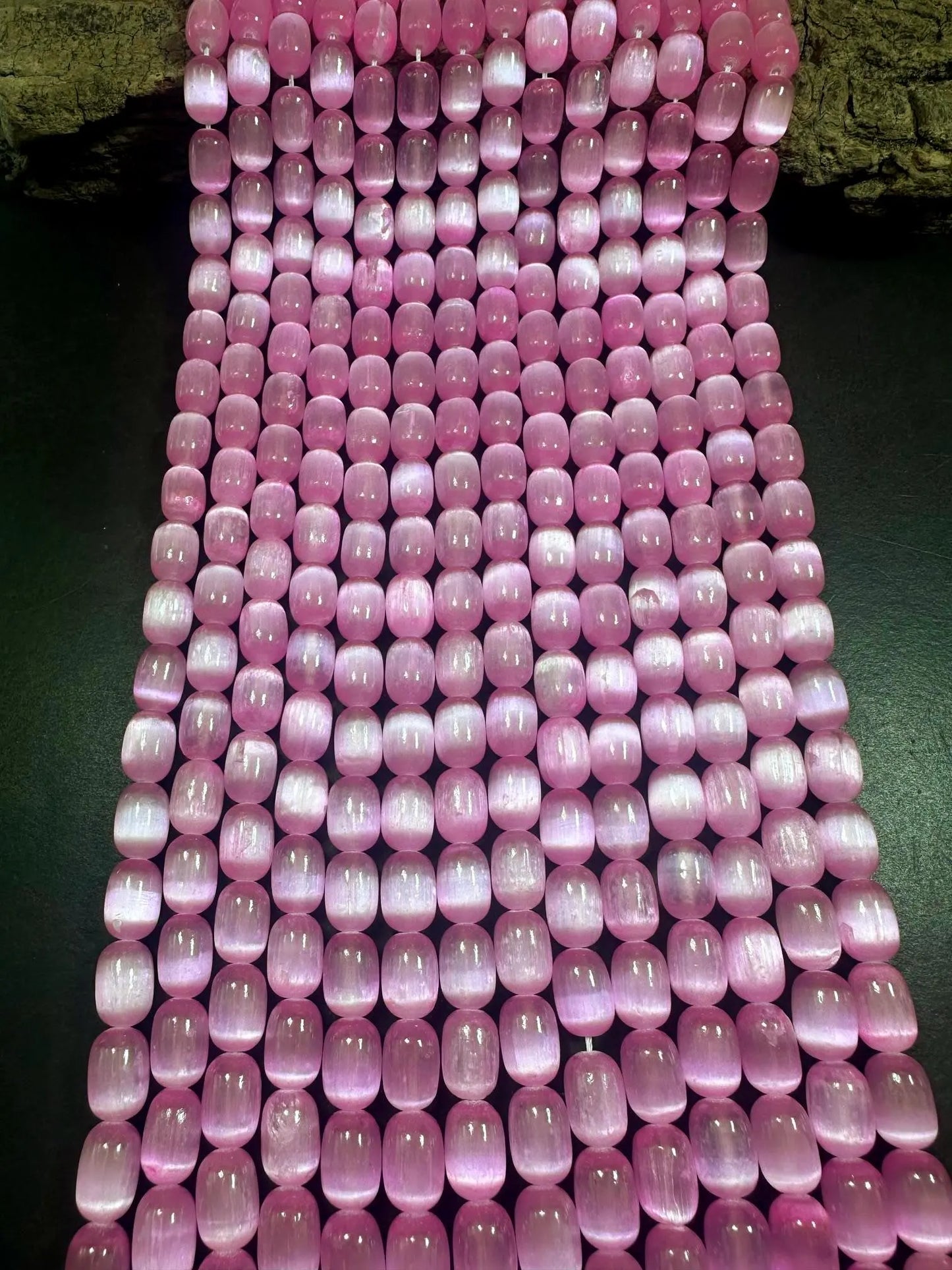 Beautiful Bubblegum Pink Selenite Tube Shape 12x8mm Gemstone Bead. Stunning Pink Color, Great Quality 15.5"