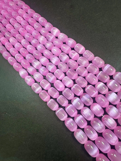 Beautiful Bubblegum Pink Selenite Tube Shape 12x8mm Gemstone Bead. Stunning Pink Color, Great Quality 15.5"