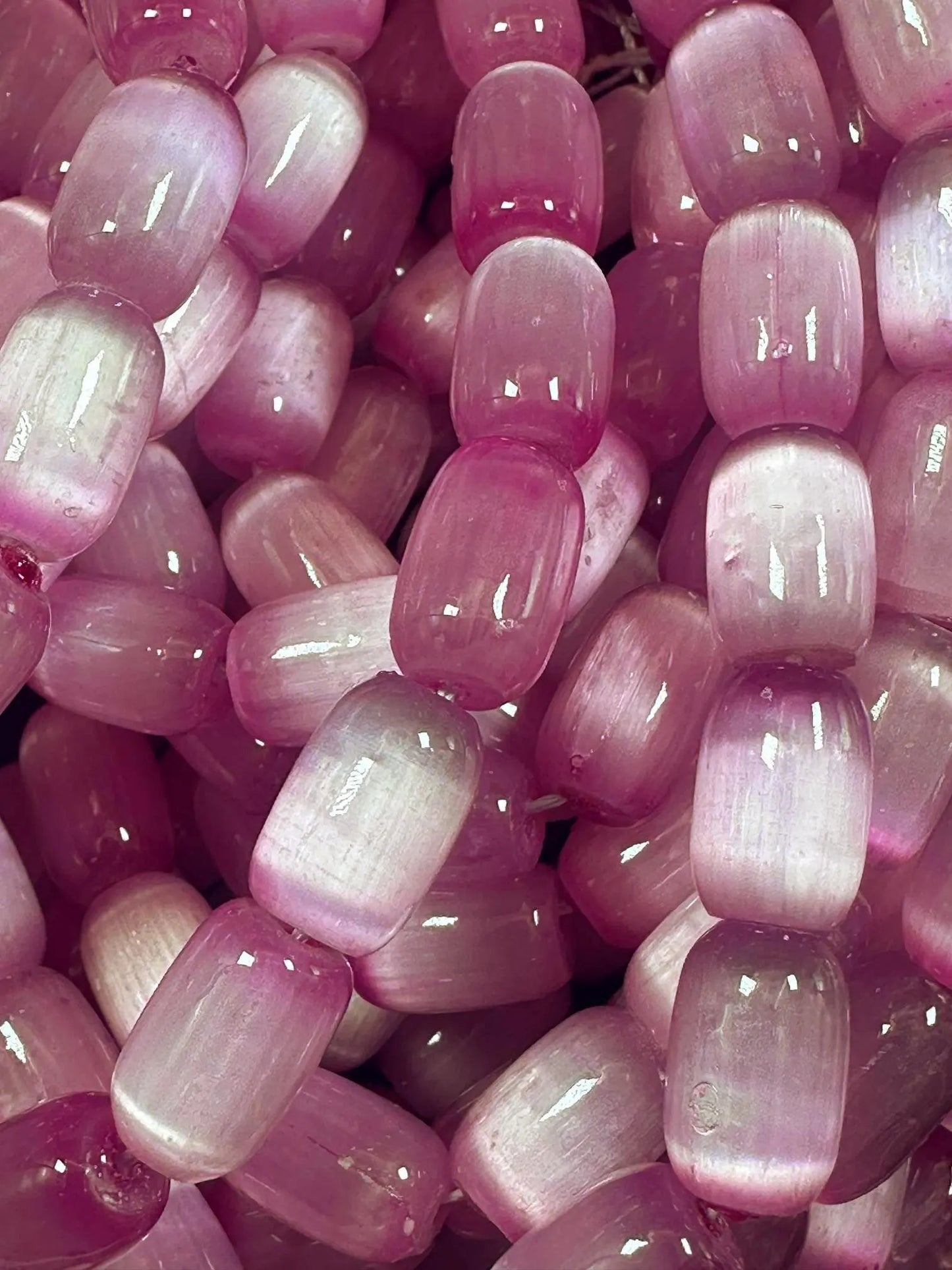 Beautiful Magenta Pink Selenite Tube Shape 12x8mm Gemstone Bead. Stunning Magenta Pink Color, Great Quality 15.5"