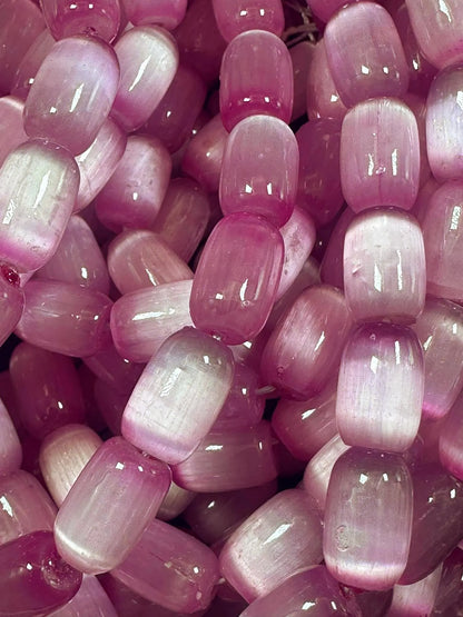 Beautiful Magenta Pink Selenite Tube Shape 12x8mm Gemstone Bead. Stunning Magenta Pink Color, Great Quality 15.5"