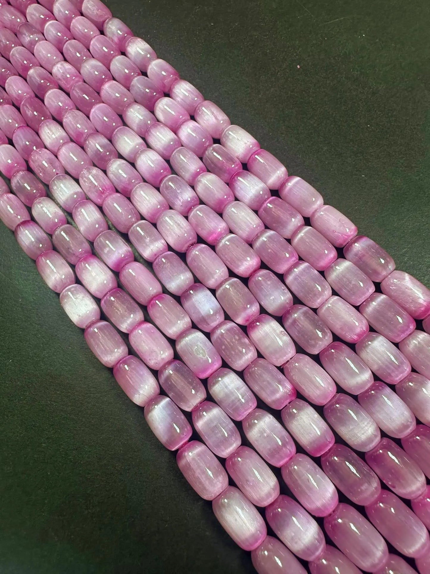 Beautiful Magenta Pink Selenite Tube Shape 12x8mm Gemstone Bead. Stunning Magenta Pink Color, Great Quality 15.5"