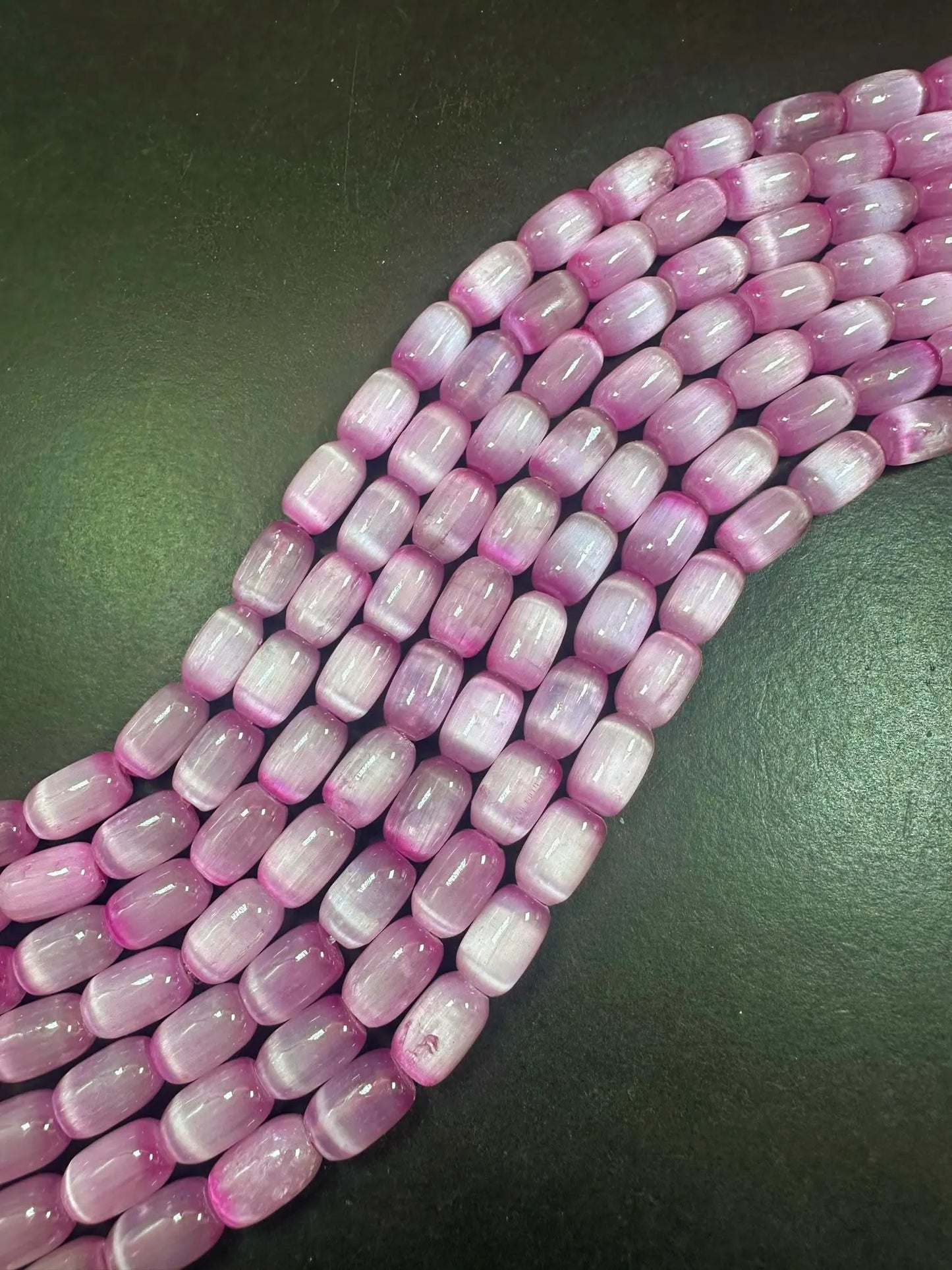 Beautiful Magenta Pink Selenite Tube Shape 12x8mm Gemstone Bead. Stunning Magenta Pink Color, Great Quality 15.5"