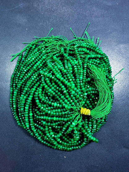 Beautiful 100% Natural Green Jade Faceted Rondelle Shape Gemstone Beads 4x3mm, Gorgeous Green Color Gemstone Beads, Great Quality 15.5"