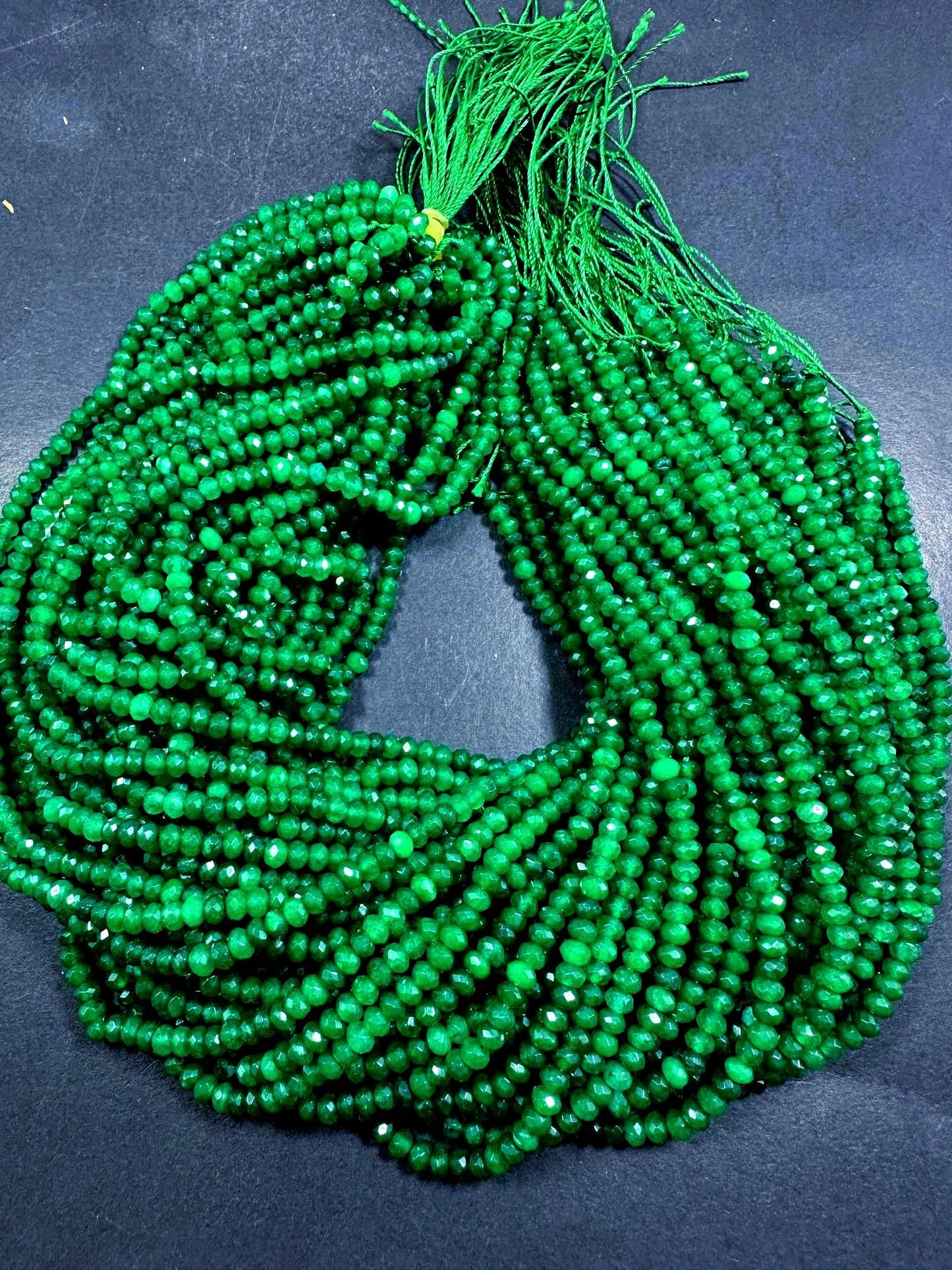 Beautiful 100% Natural Green Jade Faceted Rondelle Shape Gemstone Beads 4x3mm, Gorgeous Green Color Gemstone Beads, Great Quality 15.5"