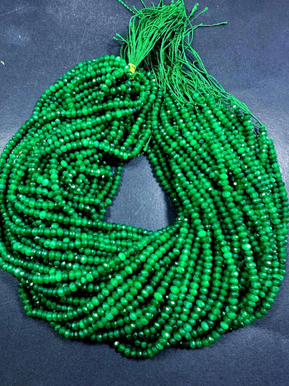 Beautiful 100% Natural Green Jade Faceted Rondelle Shape Gemstone Beads 4x3mm, Gorgeous Green Color Gemstone Beads, Great Quality 15.5"
